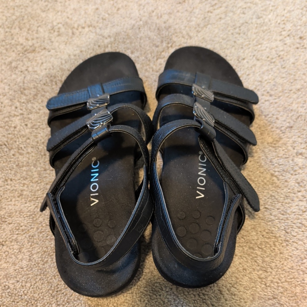 Vionic Amber Straps Black Croc Leather Orthotic Sandals Womens 8.5 - Picture 2 of 7